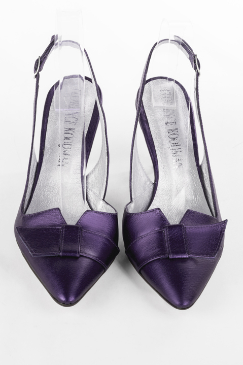 Mulberry purple women's open back shoes, with a knot. Tapered toe. High slim heel. Top view - Florence KOOIJMAN